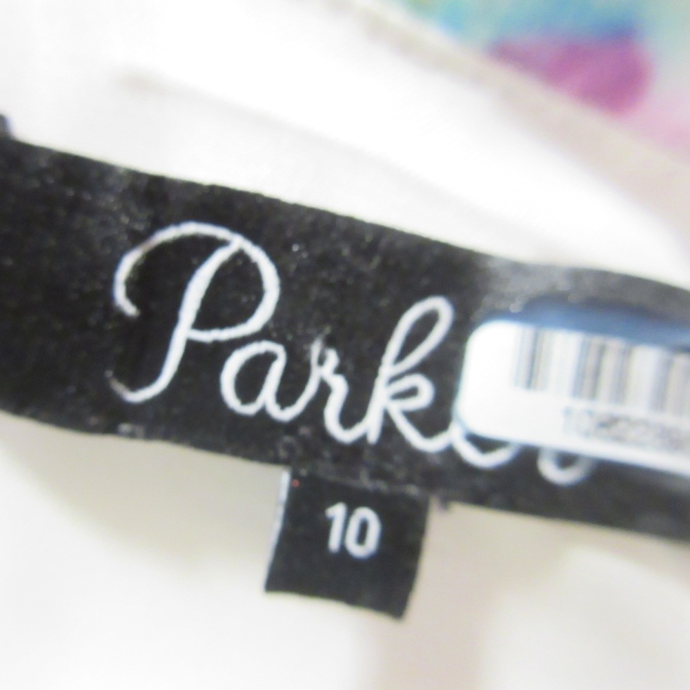 PARKER Fit-and-Flare Skater Dress 10 White Multicolor Satin Fairy Princess Party - Picture 8 of 8